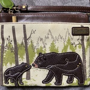 Chala crossbody with Mama Bear and Baby Bear.